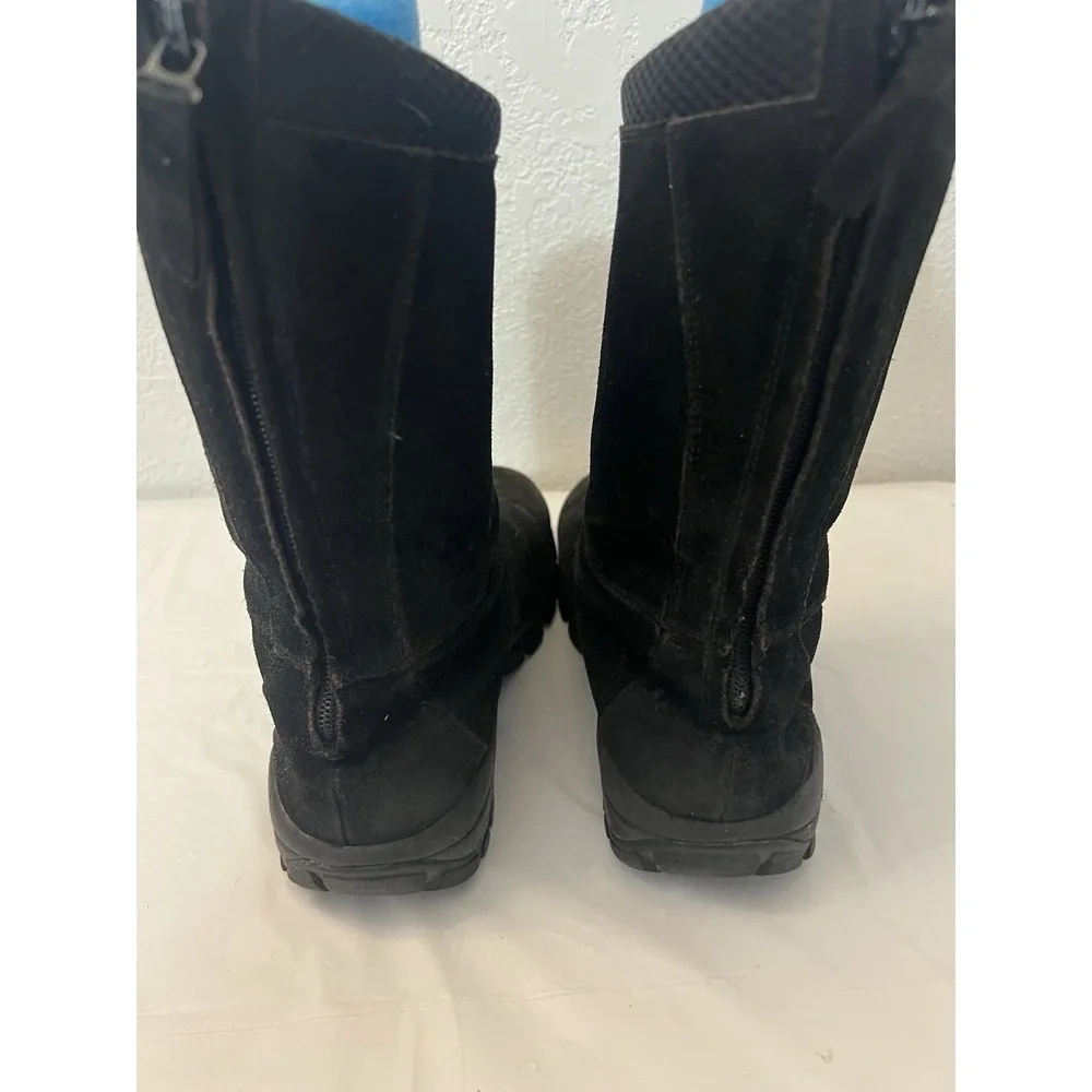 Lands End Womens Size 7B Black Suede All Weather Zip Boots Lined Back Zip‎ 87906